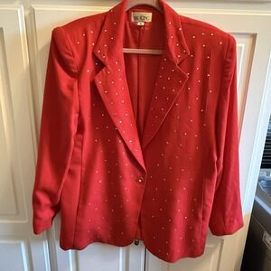 Vintage The Icing Rhinestone Crystal Embellished Blazer Jacket Size M Red